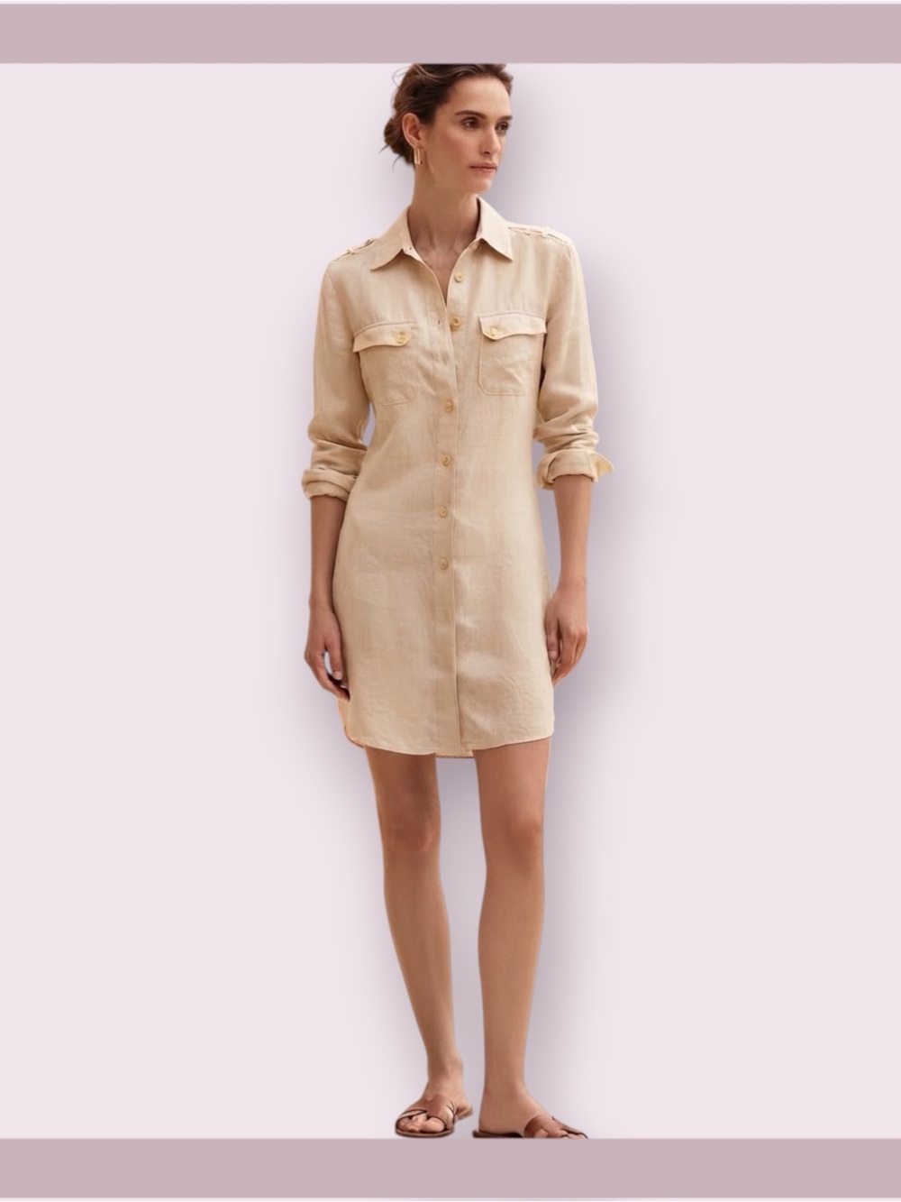 Alain Manoukian Vintage Cream Linen Utility Long Shirt/Tunic Dress
